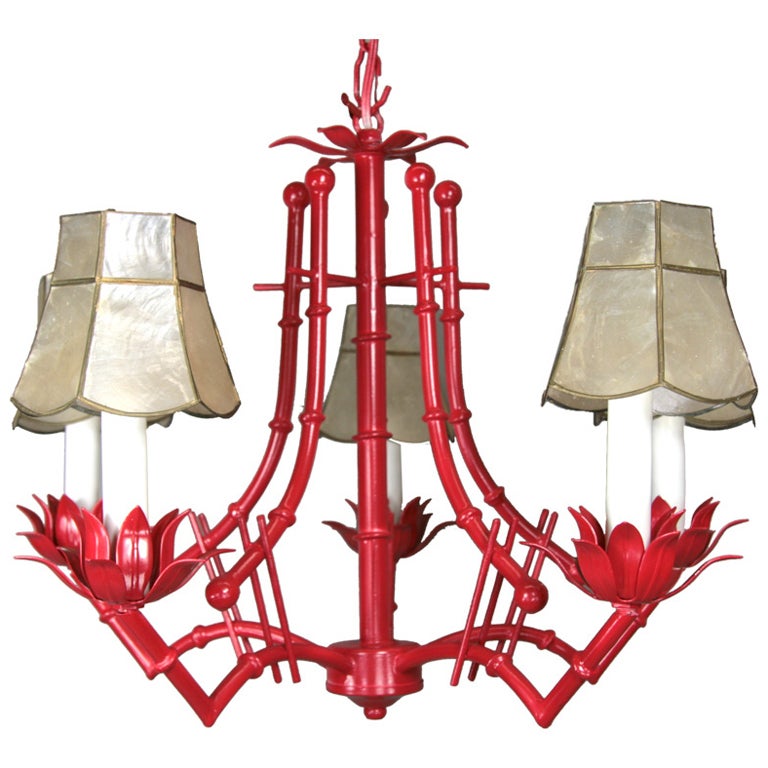  ON SALE Red Faux Bamboo Tole Chandelier
