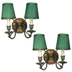 Antique Pair French Green Double Arm Sconce