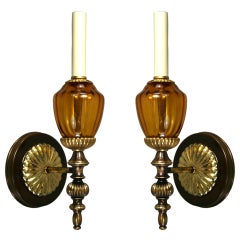 ON SALE Pair Amber Glass Single Arm Sconce (3 pair available)