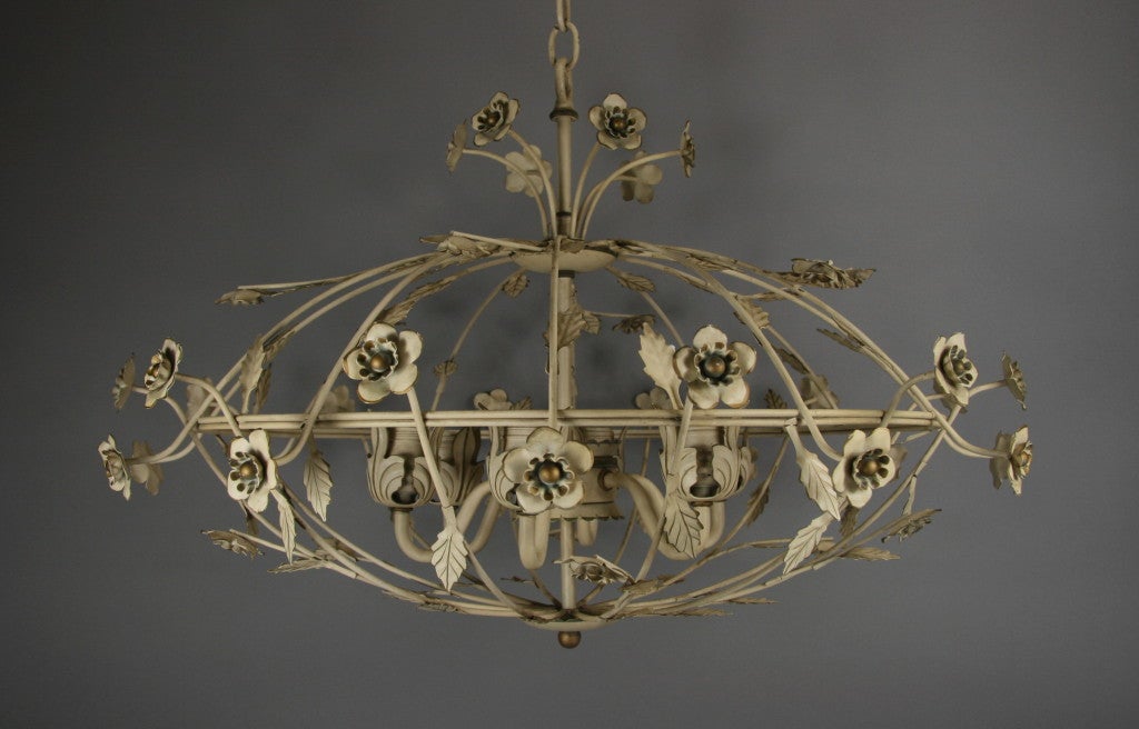 #1-2834 A tole leafy cage-shaped Italian four light ceiling light.
Suppied with 3 feet of chain