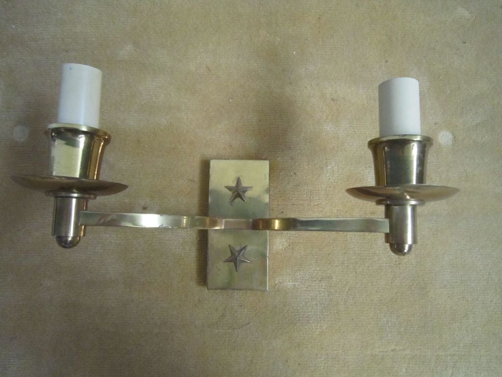 Pair Of Brass Star Sconces In Fair Condition For Sale In Brooklyn, NY