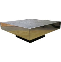 Chromed square coffee table with mirror top