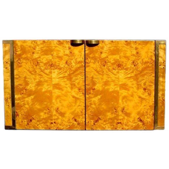 French Burl and Brass Cabinet by JC Mahey for Roche Bobois