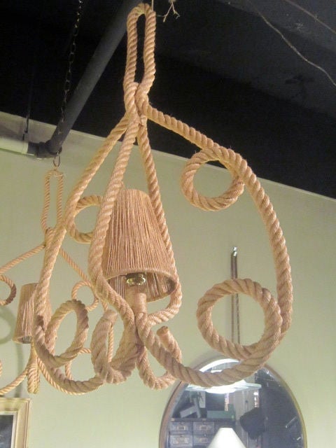 Mid-Century Modern Pair of Rope Ceiling Lights Audoux Minet For Sale