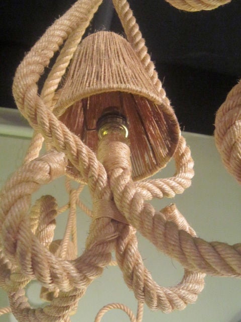 French Pair of Rope Ceiling Lights Audoux Minet For Sale