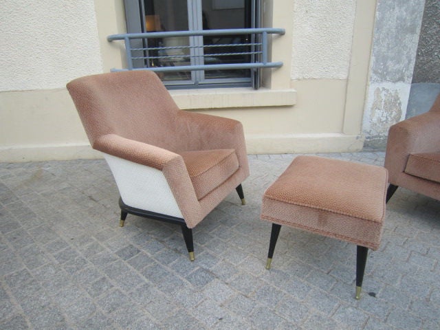 Suite of Three Italian Armchairs with Ottoman 2