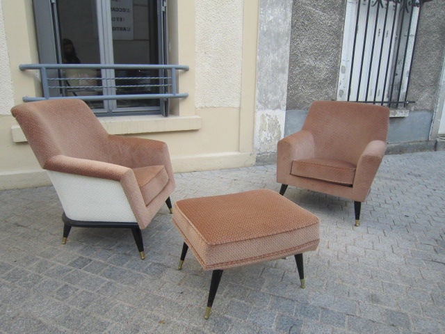 Suite of Three Italian Armchairs with Ottoman 5