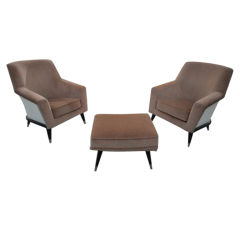 Suite of Three Italian Armchairs with Ottoman