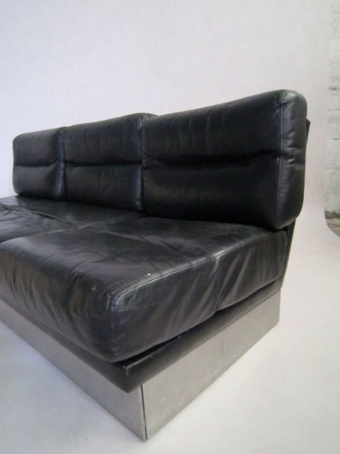 Jacques charpentier Leather Sofa and Pair of Chairs In Fair Condition In Brooklyn, NY