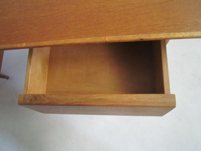Oak Desk and Chair Designed by Roger Landault In Fair Condition In Brooklyn, NY