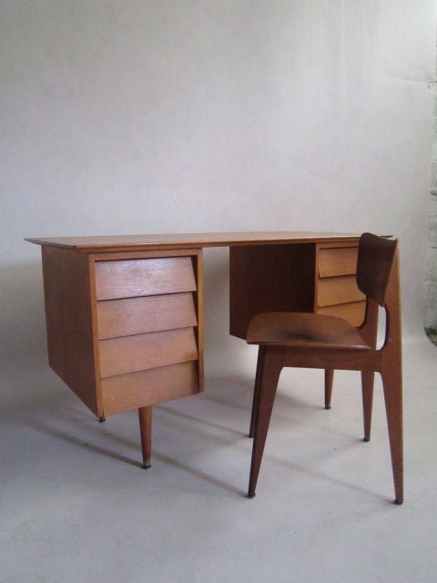 Oak Desk and Chair Designed by Roger Landault 3