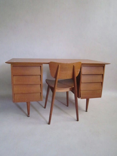 Oak Desk and Chair Designed by Roger Landault 4