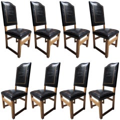 set of 8 high back leather dining chairs