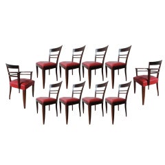 Set aus 8 roten Lederstühlen und 2 passenden Sesseln