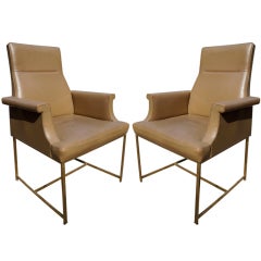 Pair of Beige Leather Armchairs