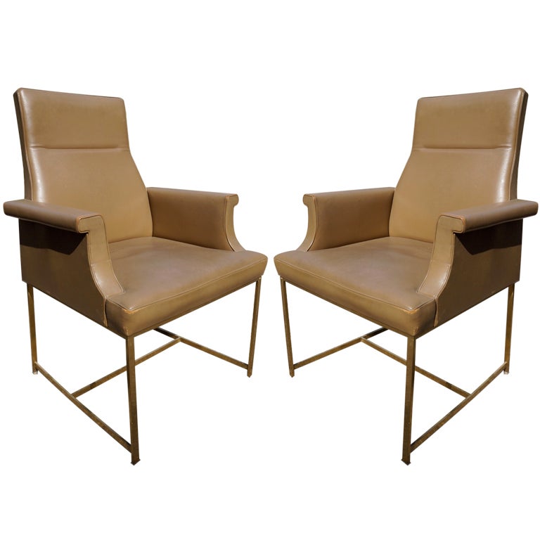 Pair of Beige Leather Armchairs at 1stdibs
