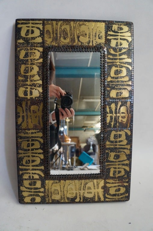 Late 20th Century Brass Studded Mirror For Sale