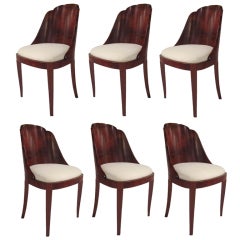 Set of Burl Walnut Veneer 6 Dining Chairs by Ouhayoun David
