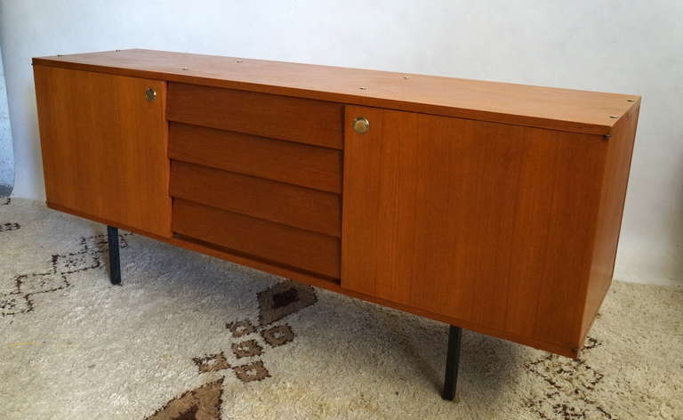 Beech 1950s Cabinet with Brass Handles by Louis Paolozzi For Sale