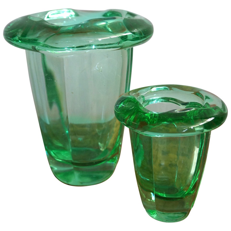 Two Green Vases by Daum