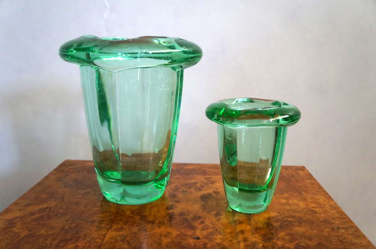 French Two Green Vases by Daum