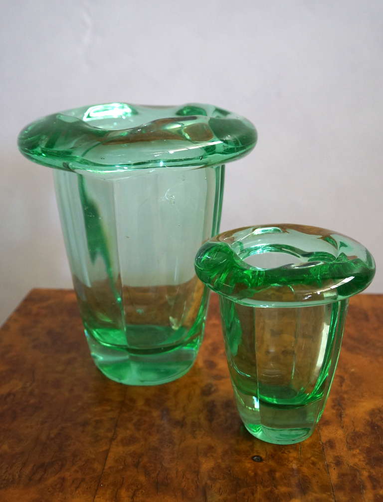 Two green vases by Daum. Original condition.