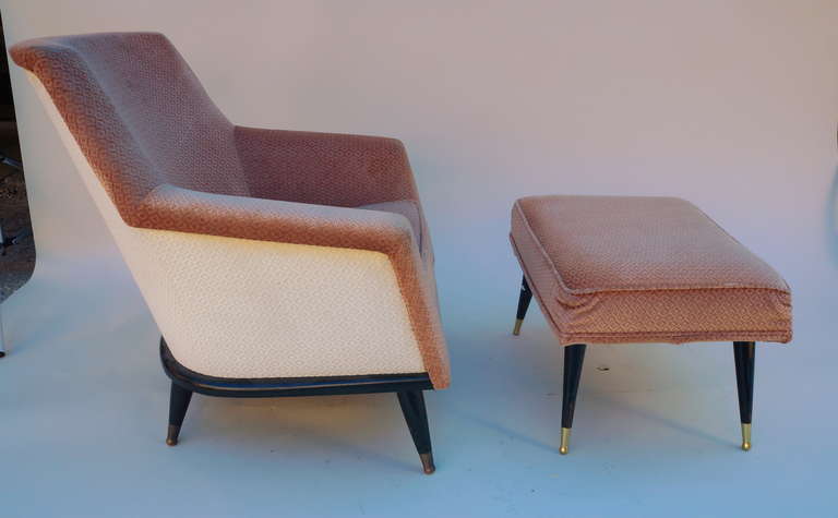 Mid-Century Modern Set of Three Italian Armchairs with One Ottoman For Sale