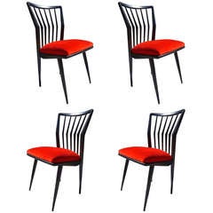 Set of Four Black Lacquered Chairs 9