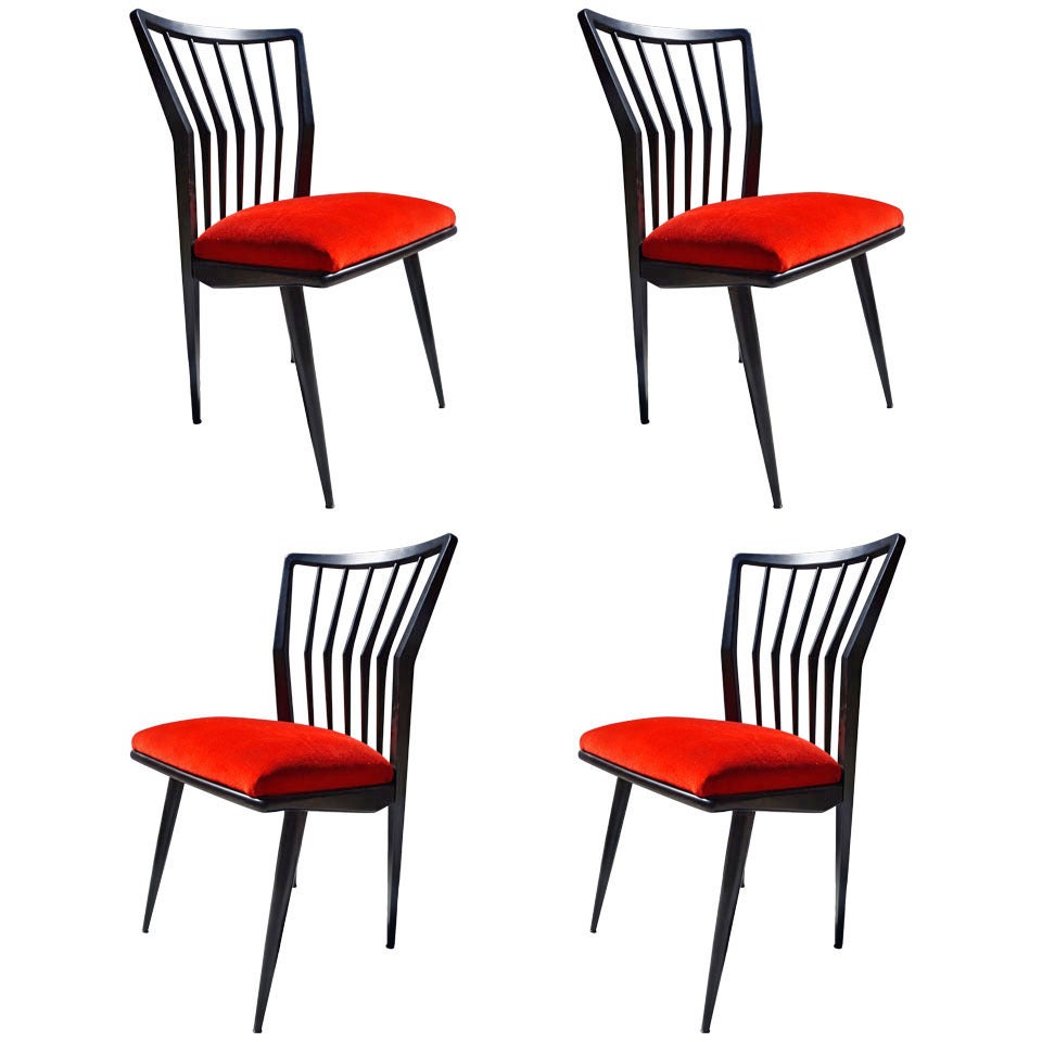 Set of Four Black Lacquered Chairs