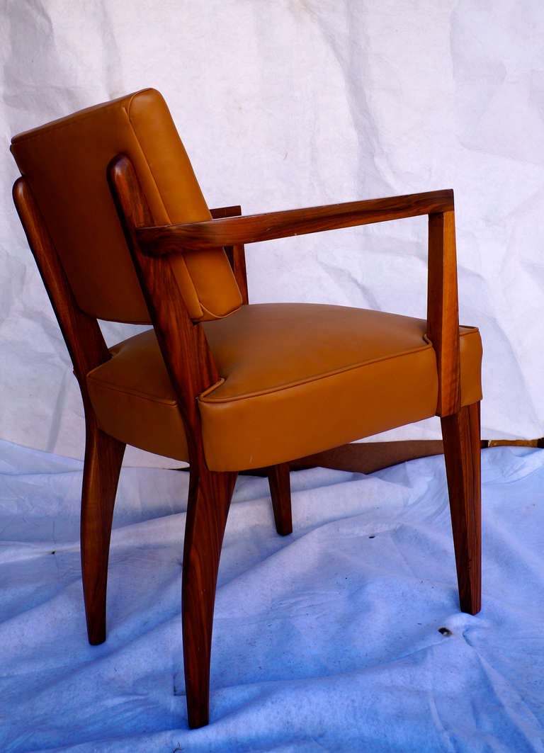 Art Deco Pair of Mahogany & Leather Bridge Chairs For Sale