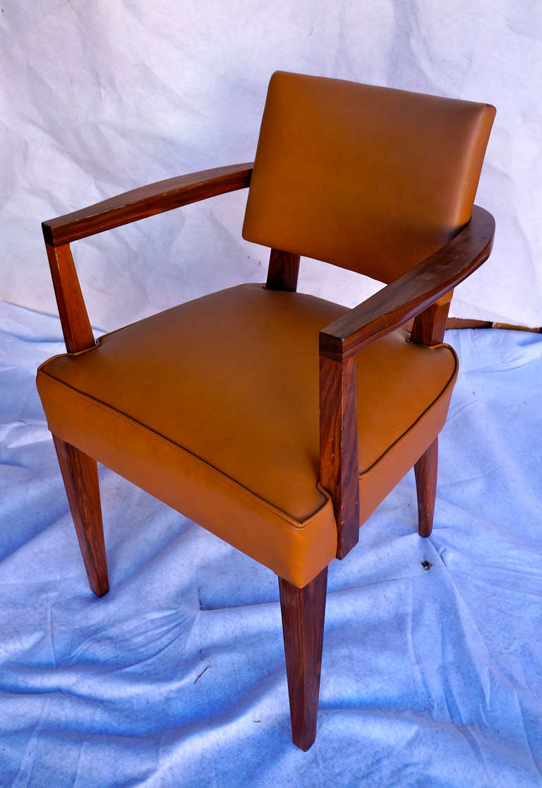 French Pair of Mahogany & Leather Bridge Chairs For Sale
