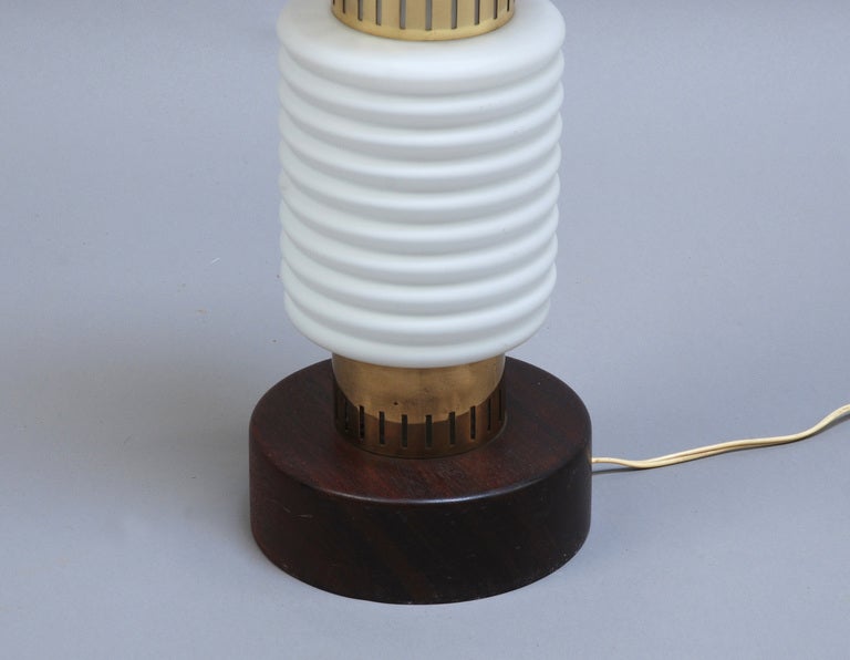 Mid-20th Century A Fine 1960's White Opaline and Brass Table Lamp on a Wooden Base  For Sale