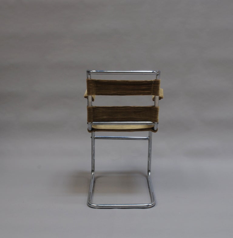 Mid-20th Century Set of Four French 1940s Tubular, Chrome Frame Chairs