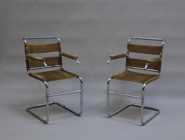 Set of Four French 1940s Tubular, Chrome Frame Chairs 1