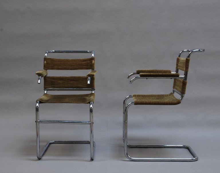 Set of Four French 1940s Tubular, Chrome Frame Chairs 2