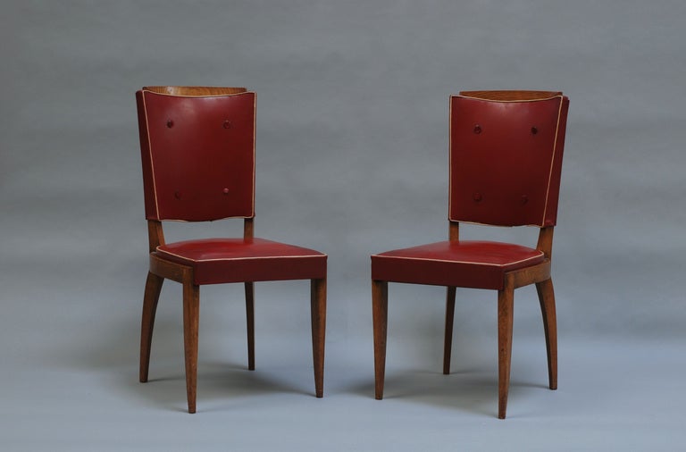 Set of six French Art Deco stained beechwood chairs.