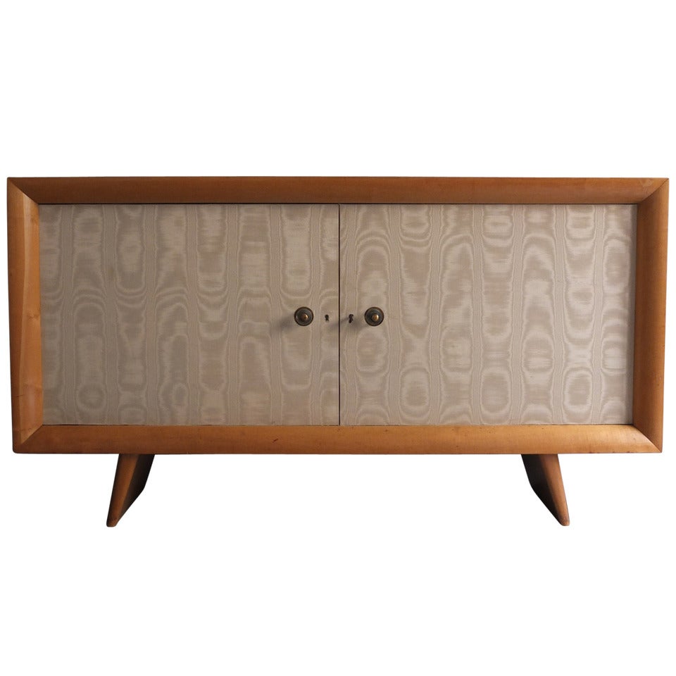 French 1950s Sycamore and Original Fabric Buffet by Suzanne Guiguichon For Sale