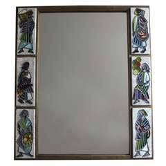 Fine French 1960s Metal and Ceramic Framed Mirror by Scaillon 7