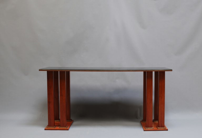 Large French Art Deco mahogany pedestal base console with a black opaline top.
Dealer ref: 792