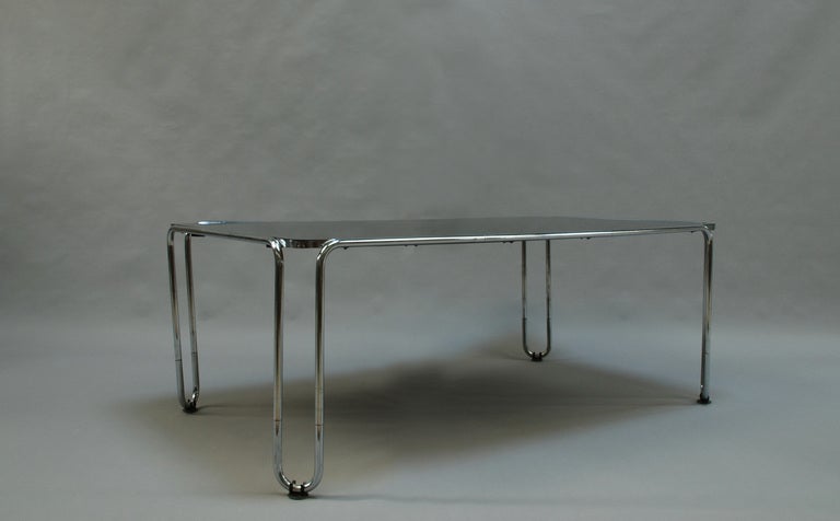 20th Century French Modernist Tubular Chrome Table with a Opaline Top
