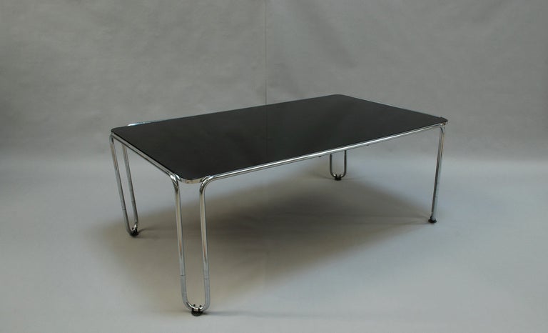 French Modernist Tubular Chrome Table with a Opaline Top In Good Condition In Long Island City, NY