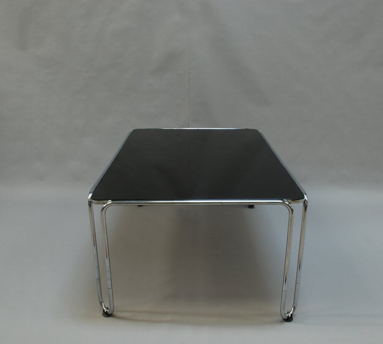 French Modernist Tubular Chrome Table with a Opaline Top 2