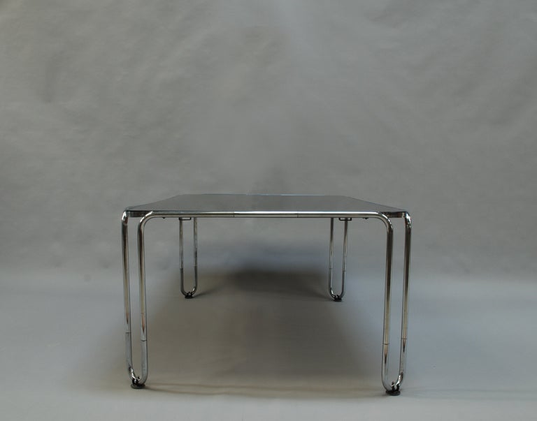 French Modernist Tubular Chrome Table with a Opaline Top 1