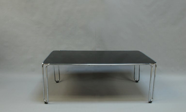 Art Deco French Modernist Tubular Chrome Table with a Opaline Top