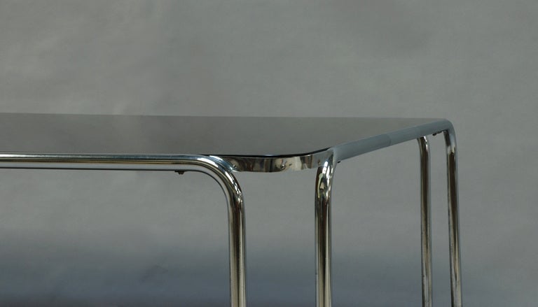 French Modernist Tubular Chrome Table with a Opaline Top 3