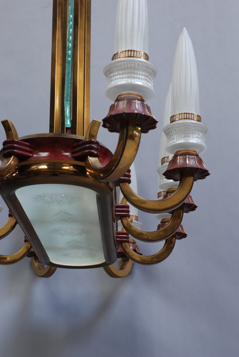 A Fine Large French 1950s Brass and Glass Chandelier For Sale 3