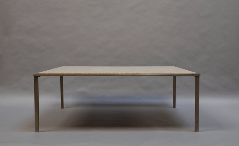 Large Metal Base and Travertine Top Coffee Table