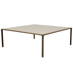 Large Metal Base and Travertine Top Coffee Table
