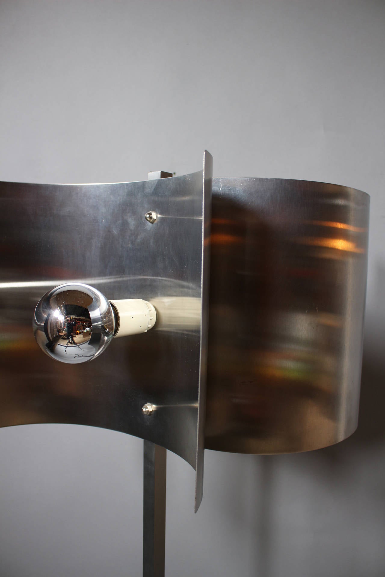 A French 1970s Metal and Stainless Steel Floor Lamp For Sale 3