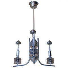 A French 1970's Modernist Chrome Chandelier